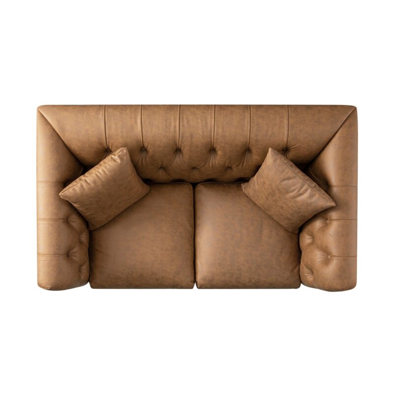 Ashby Chesterfield 2-Seater Sofa, Tan Faux Leather - Image 7