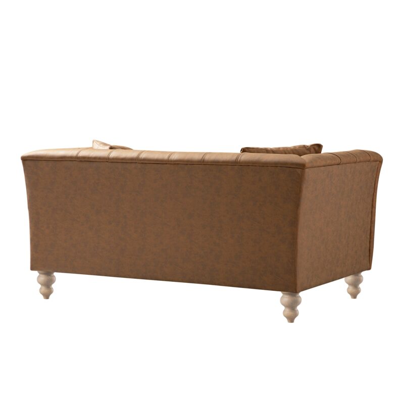 Ashby Chesterfield 2-Seater Sofa, Tan Faux Leather - Image 8
