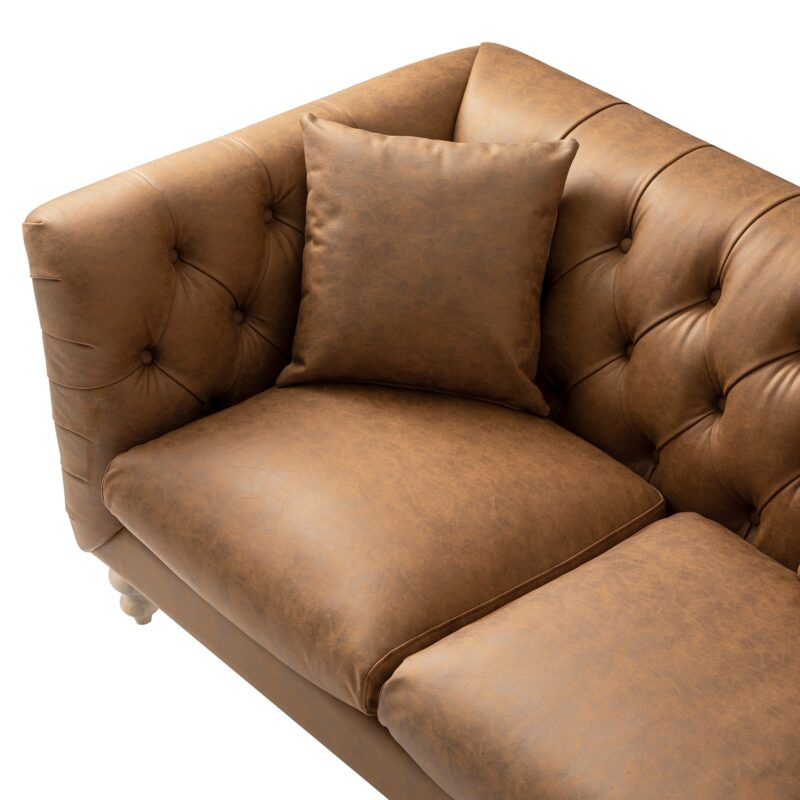 Ashby Chesterfield 2-Seater Sofa, Tan Faux Leather - Image 9