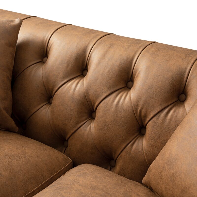 Ashby Chesterfield 2-Seater Sofa, Tan Faux Leather - Image 10