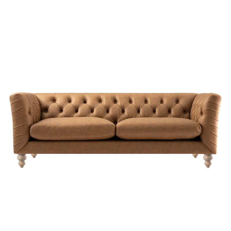 Ashby Chesterfield Large 3-Seater Sofa, Tan Faux Leather - Image 4