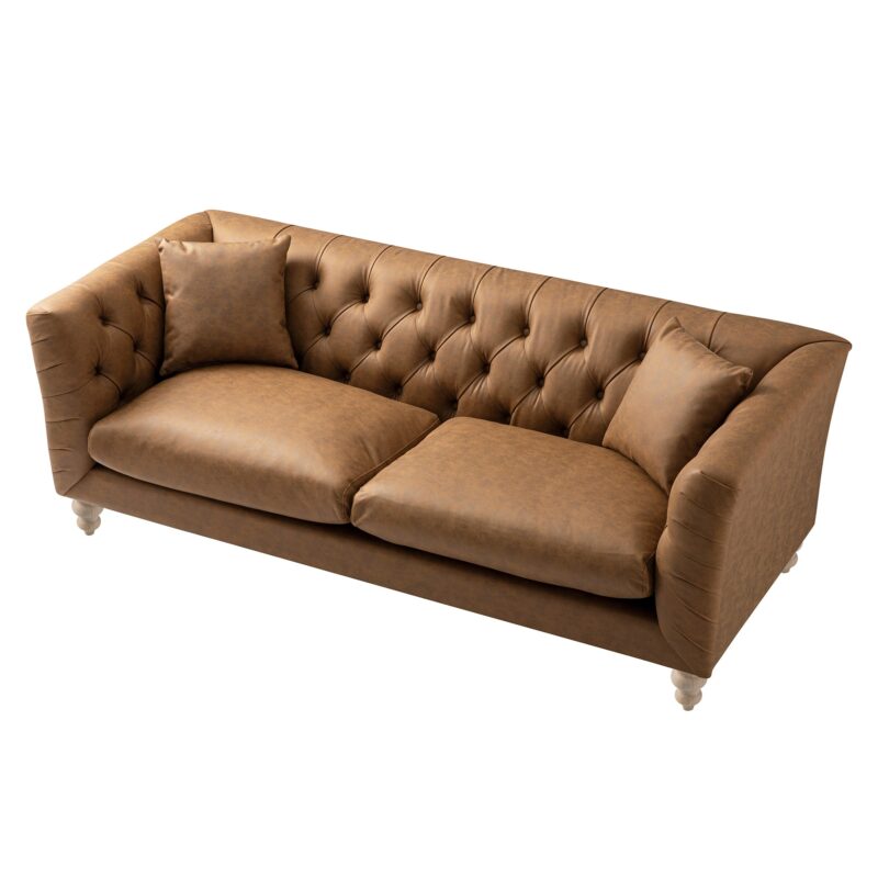 Ashby Chesterfield Large 3-Seater Sofa, Tan Faux Leather - Image 5