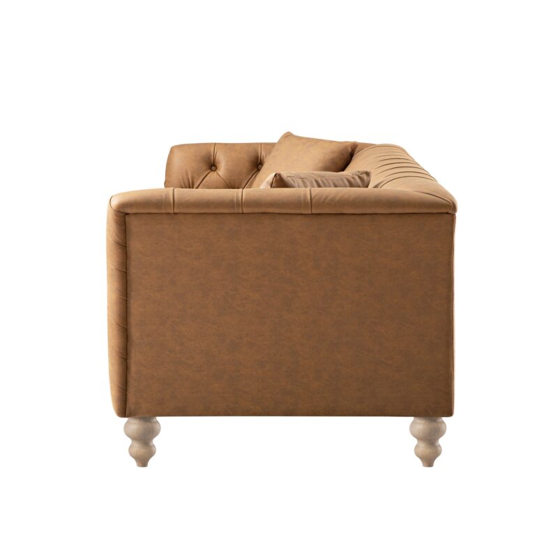 Ashby Chesterfield Large 3-Seater Sofa, Tan Faux Leather - Image 6