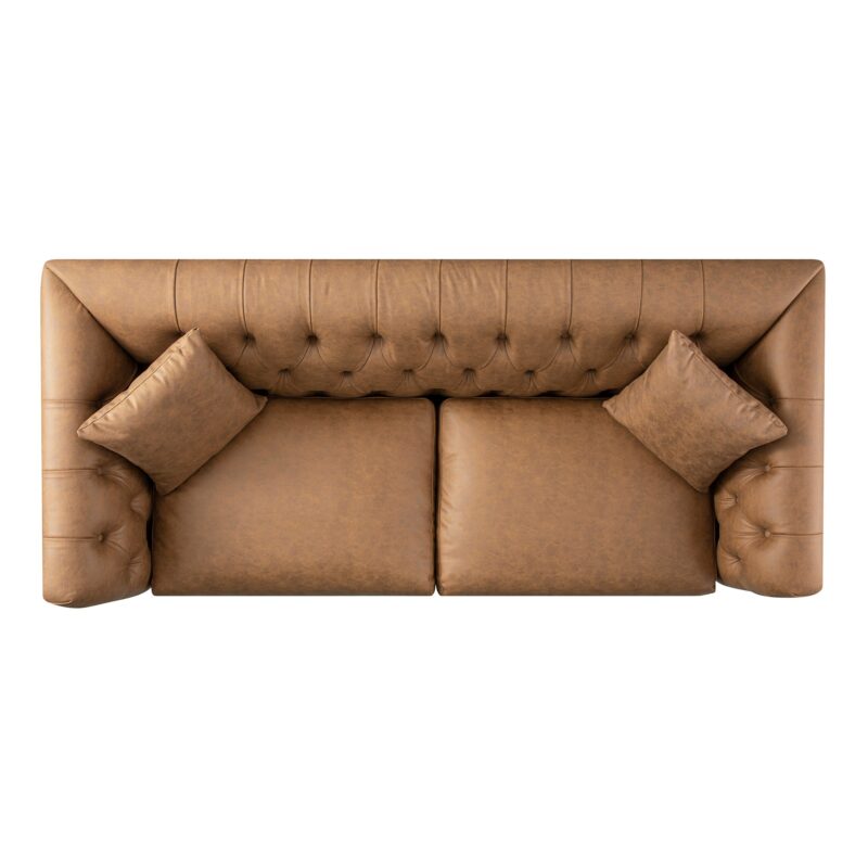 Ashby Chesterfield Large 3-Seater Sofa, Tan Faux Leather - Image 8