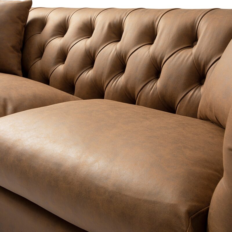 Ashby Chesterfield Large 3-Seater Sofa, Tan Faux Leather - Image 9