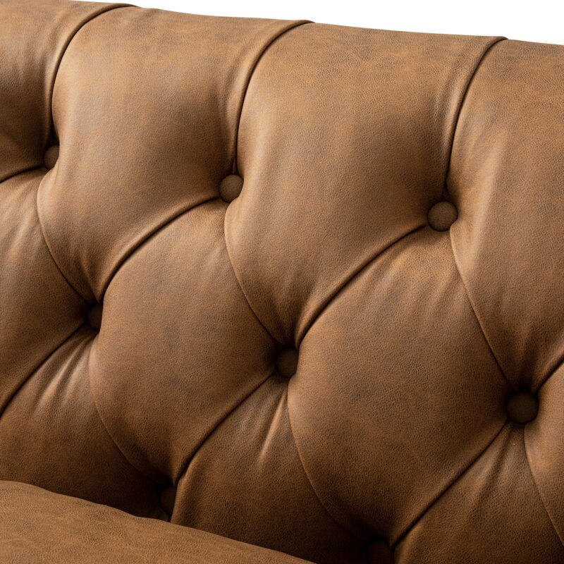 Ashby Chesterfield Large 3-Seater Sofa, Tan Faux Leather - Image 10