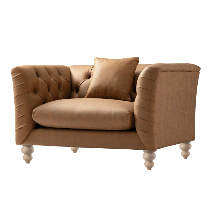 Ashby Chesterfield Loveseat, Tan Faux Leather - Image 2