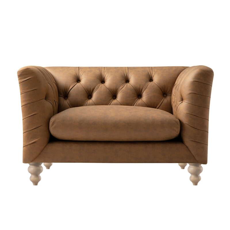 Ashby Chesterfield Loveseat, Tan Faux Leather - Image 4