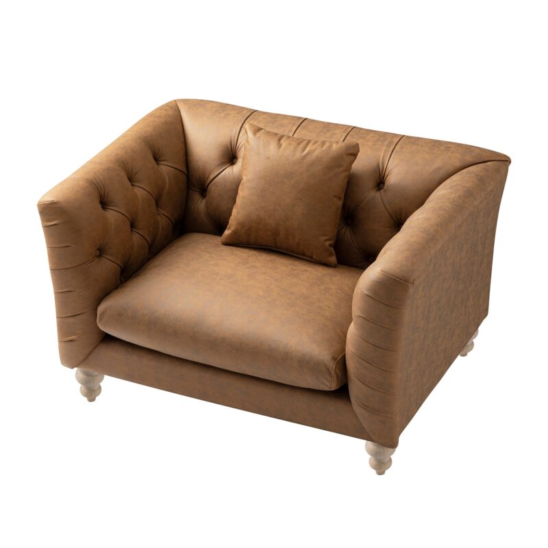 Ashby Chesterfield Loveseat, Tan Faux Leather - Image 5