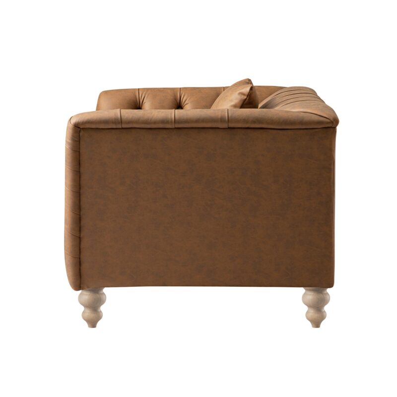 Ashby Chesterfield Loveseat, Tan Faux Leather - Image 7