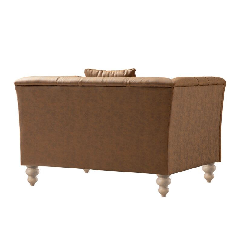 Ashby Chesterfield Loveseat, Tan Faux Leather - Image 8