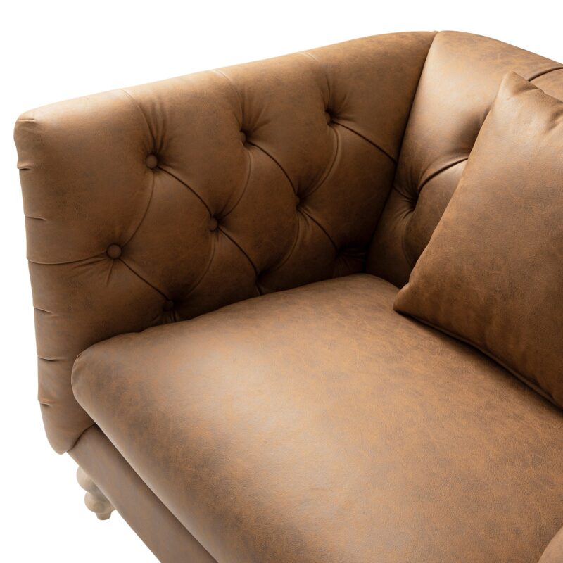 Ashby Chesterfield Loveseat, Tan Faux Leather - Image 9