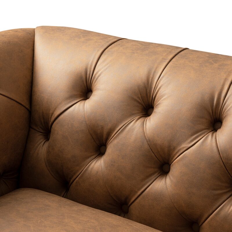 Ashby Chesterfield Loveseat, Tan Faux Leather - Image 10
