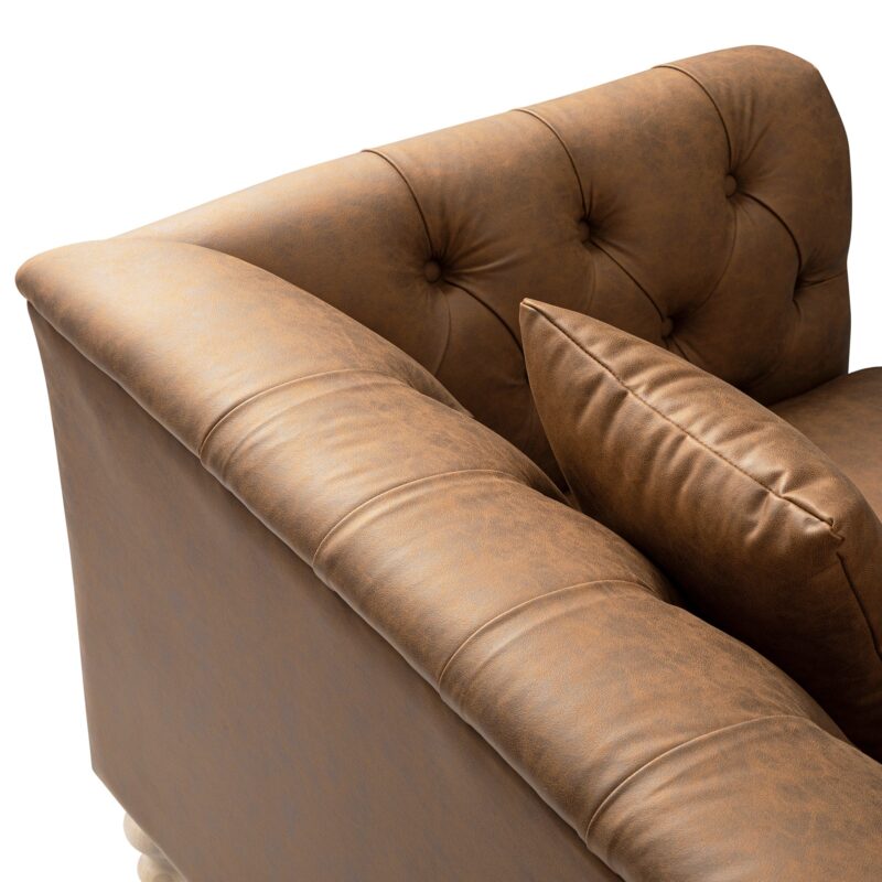 Ashby Chesterfield Loveseat, Tan Faux Leather - Image 11