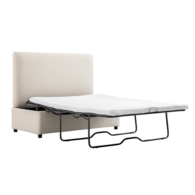 Magda Fold-Out Small Double Bed in an Ottoman, Beige Boucle - Image 4