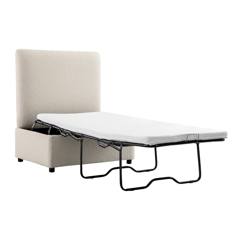 Magda Fold-Out Single Bed in an Ottoman, Beige Boucle - Image 4