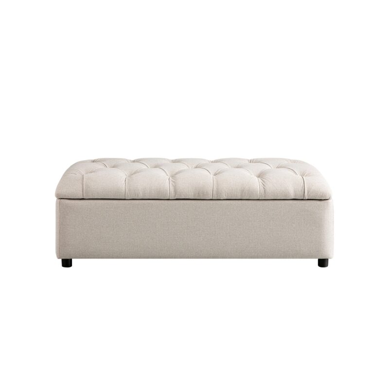 Portland Small Double Buttoned Fold-Out Bed in Ottoman, Beige Woven Fabric - Image 4