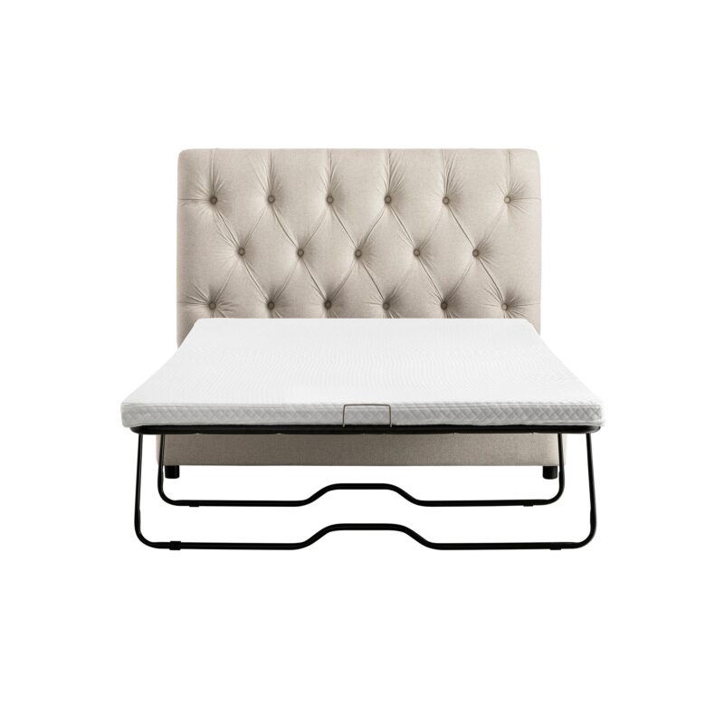 Portland Small Double Buttoned Fold-Out Bed in Ottoman, Beige Woven Fabric - Image 5
