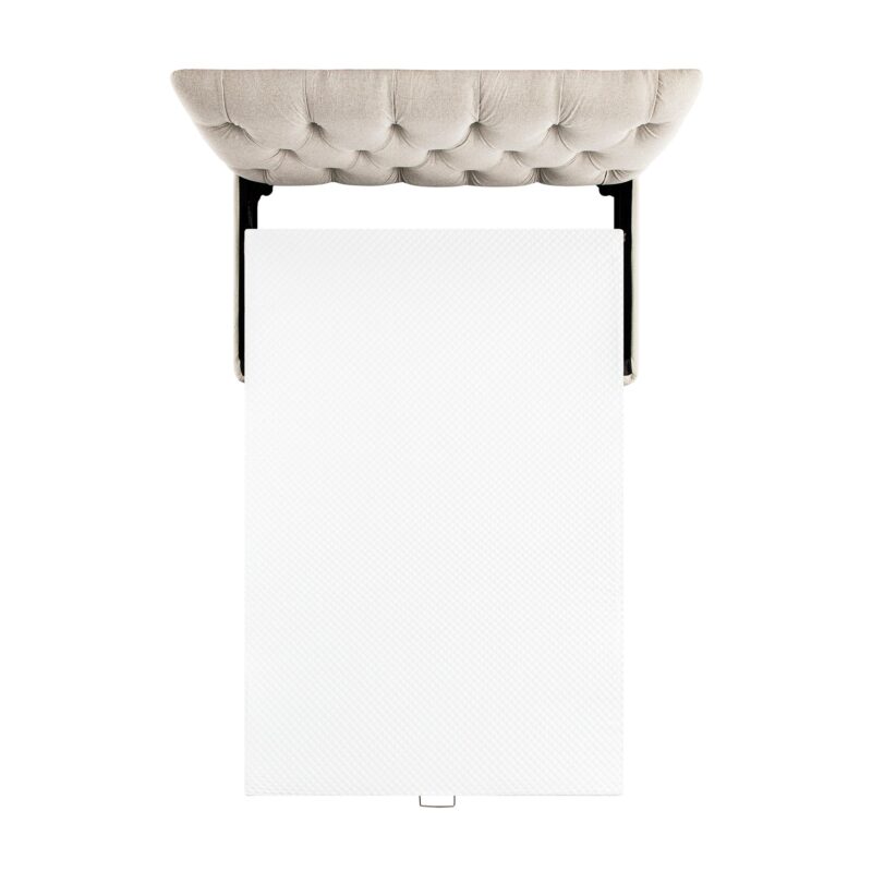 Portland Small Double Buttoned Fold-Out Bed in Ottoman, Beige Woven Fabric - Image 7