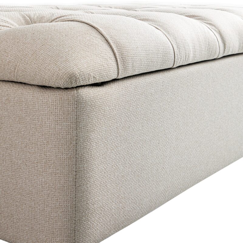 Portland Small Double Buttoned Fold-Out Bed in Ottoman, Beige Woven Fabric - Image 9