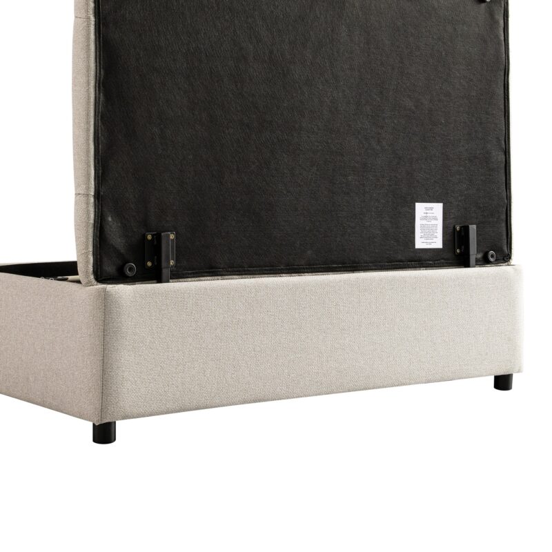 Portland Small Double Buttoned Fold-Out Bed in Ottoman, Beige Woven Fabric - Image 11