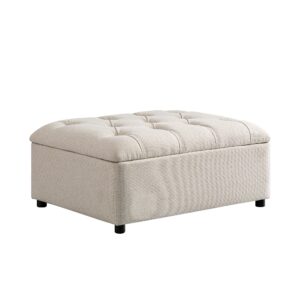Portland Single Buttoned Fold-Out Bed in Ottoman, Beige Woven Fabric