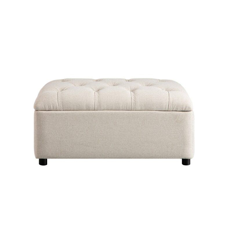 Portland Single Buttoned Fold-Out Bed in Ottoman, Beige Woven Fabric - Image 4