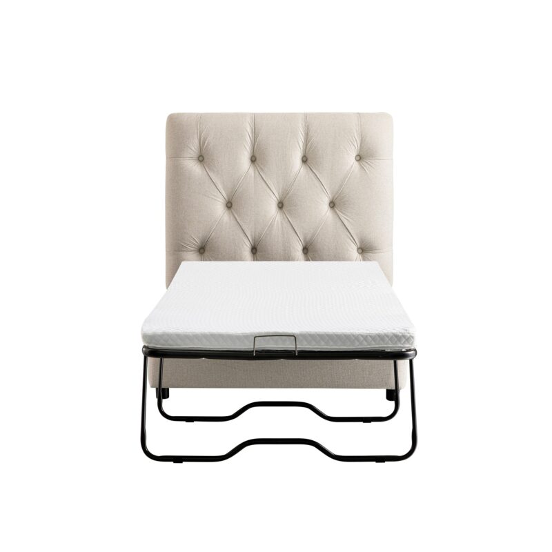 Portland Single Buttoned Fold-Out Bed in Ottoman, Beige Woven Fabric - Image 5
