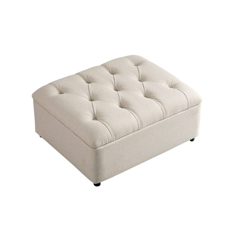 Portland Single Buttoned Fold-Out Bed in Ottoman, Beige Woven Fabric - Image 6