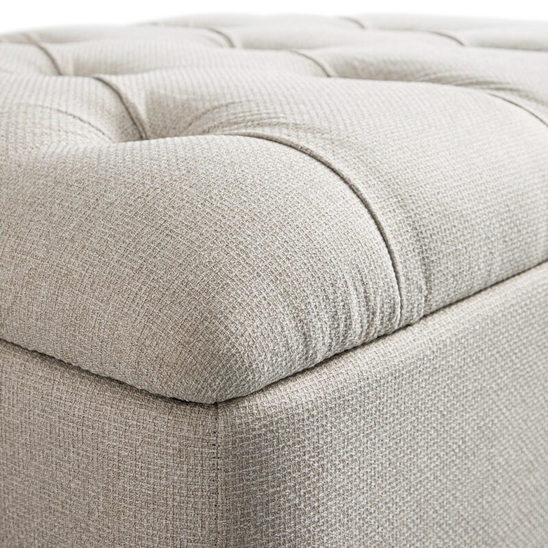 Portland Single Buttoned Fold-Out Bed in Ottoman, Beige Woven Fabric - Image 8