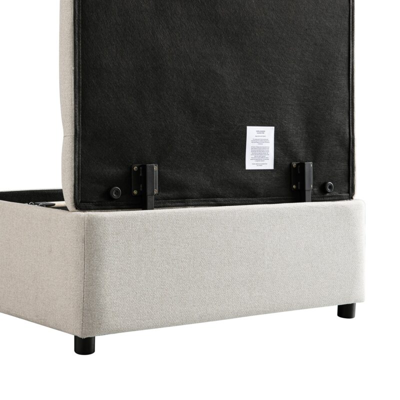 Portland Single Buttoned Fold-Out Bed in Ottoman, Beige Woven Fabric - Image 11