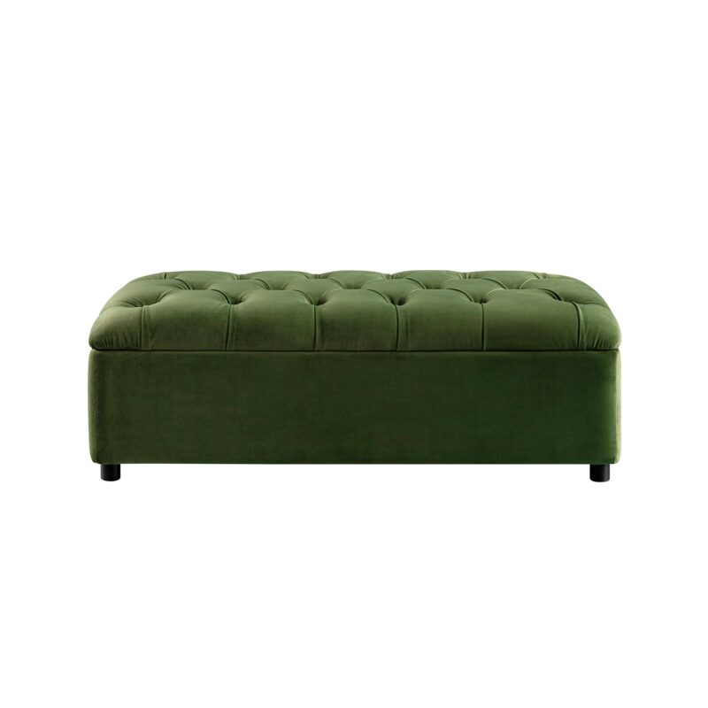 Portland Small Double Buttoned Fold-Out Bed in Ottoman, Moss Green Velvet - Image 4