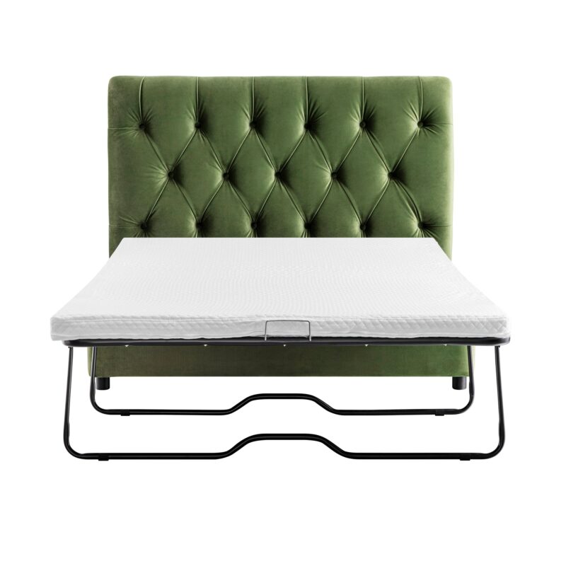 Portland Small Double Buttoned Fold-Out Bed in Ottoman, Moss Green Velvet - Image 5