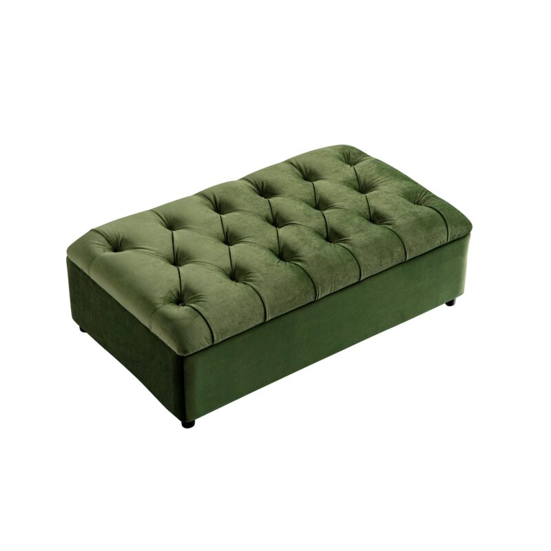 Portland Small Double Buttoned Fold-Out Bed in Ottoman, Moss Green Velvet - Image 8