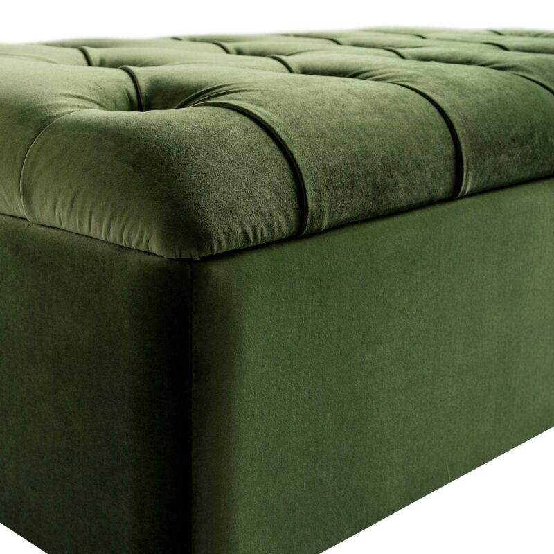 Portland Small Double Buttoned Fold-Out Bed in Ottoman, Moss Green Velvet - Image 10
