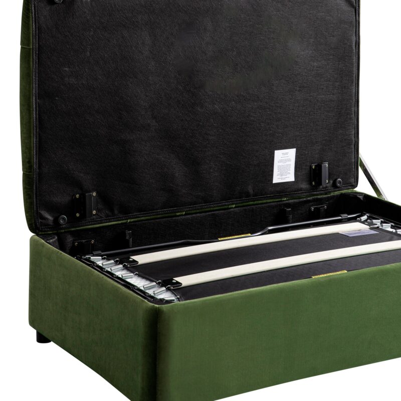 Portland Small Double Buttoned Fold-Out Bed in Ottoman, Moss Green Velvet - Image 11