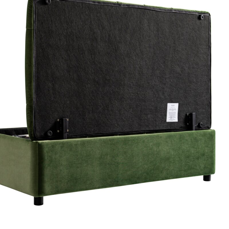 Portland Small Double Buttoned Fold-Out Bed in Ottoman, Moss Green Velvet - Image 12