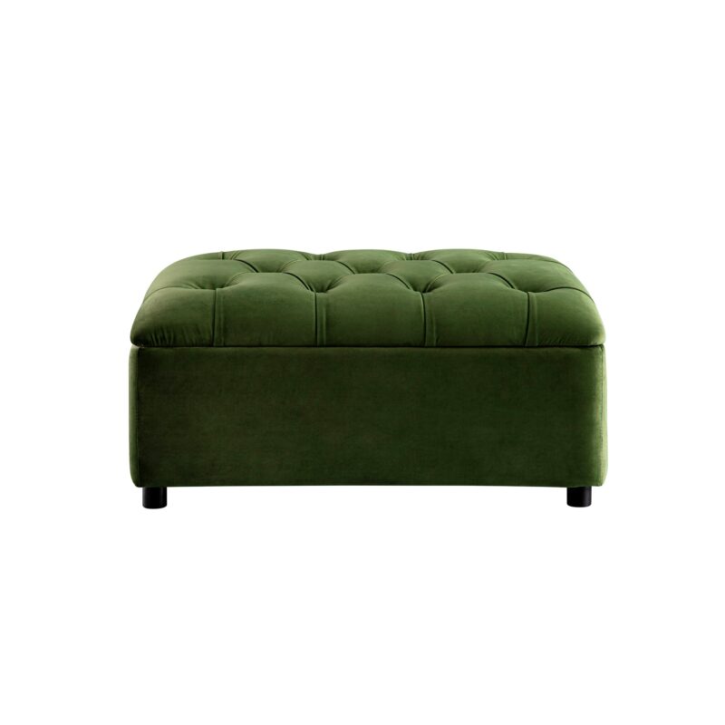 Portland Single Buttoned Fold-Out Bed in Ottoman, Moss Green Velvet - Image 4