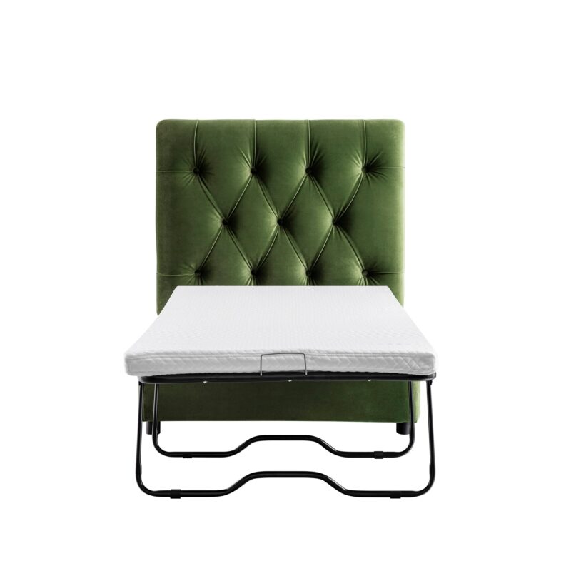 Portland Single Buttoned Fold-Out Bed in Ottoman, Moss Green Velvet - Image 5