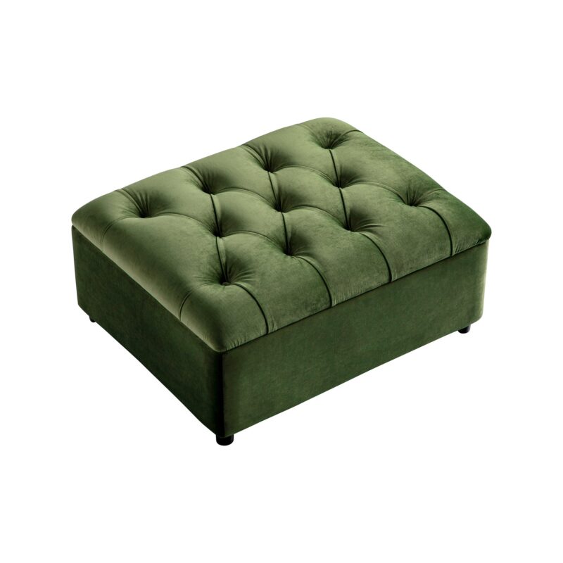 Portland Single Buttoned Fold-Out Bed in Ottoman, Moss Green Velvet - Image 8