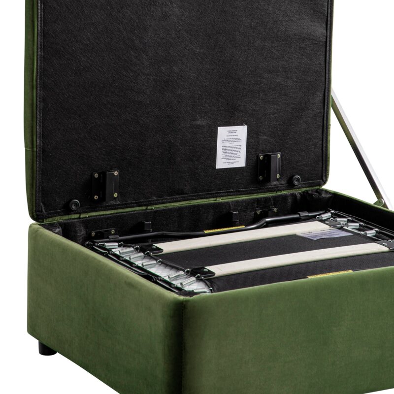 Portland Single Buttoned Fold-Out Bed in Ottoman, Moss Green Velvet - Image 9