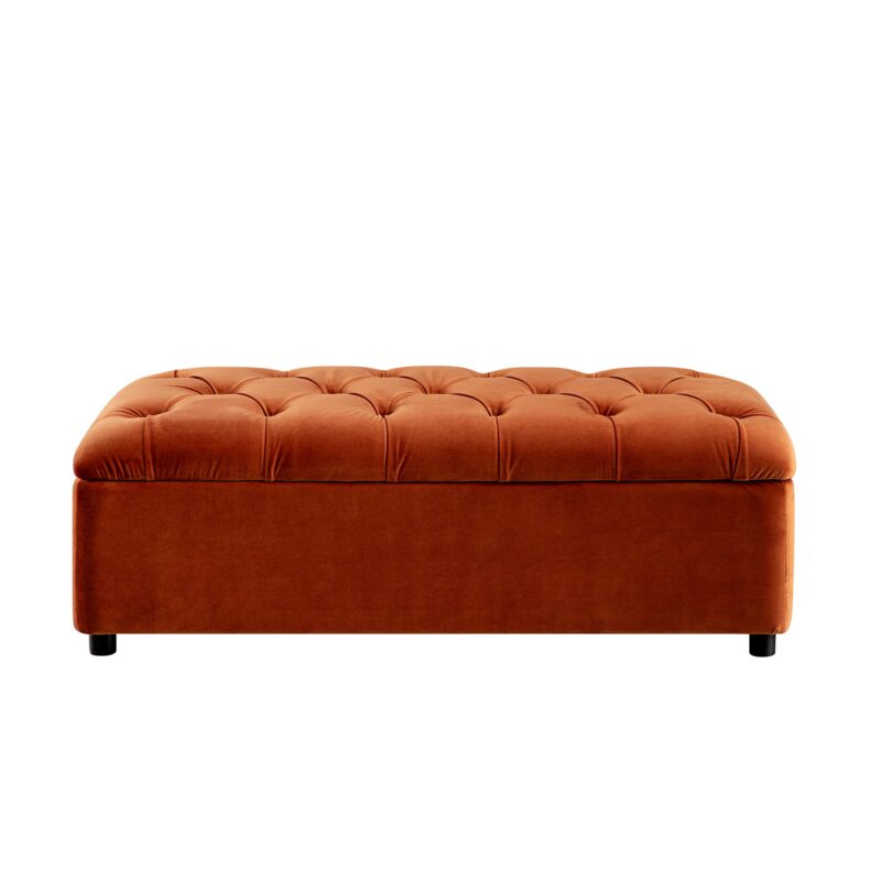 Portland Small Double Buttoned Fold-Out Bed in Ottoman, Rust Velvet - Image 4