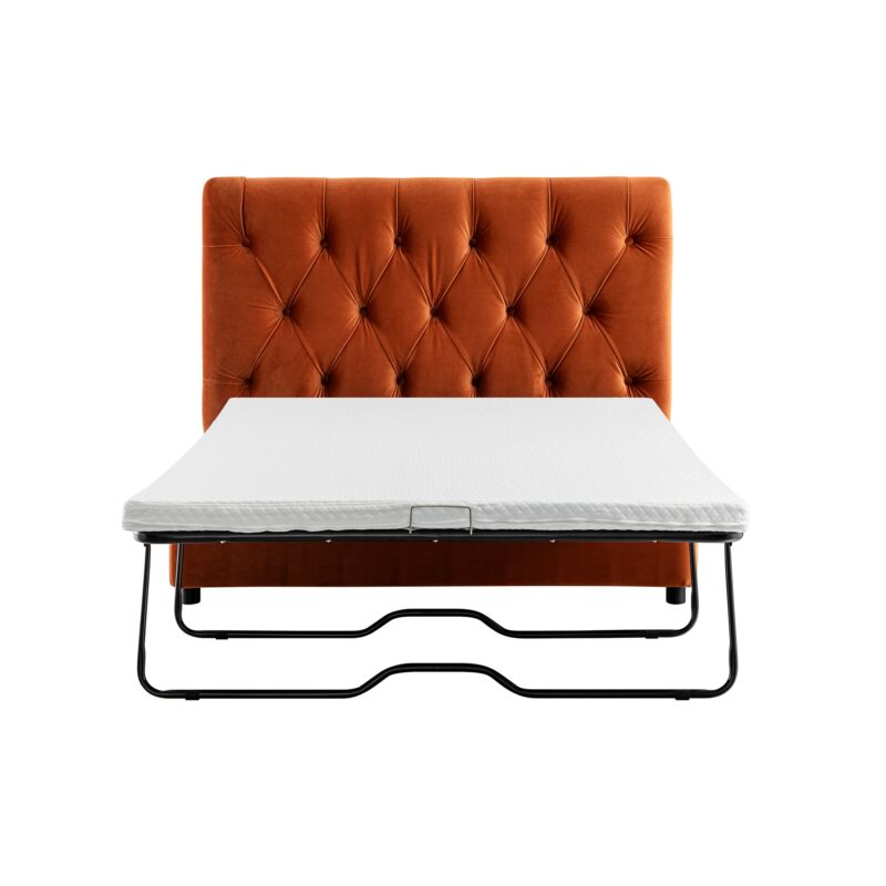 Portland Small Double Buttoned Fold-Out Bed in Ottoman, Rust Velvet - Image 5