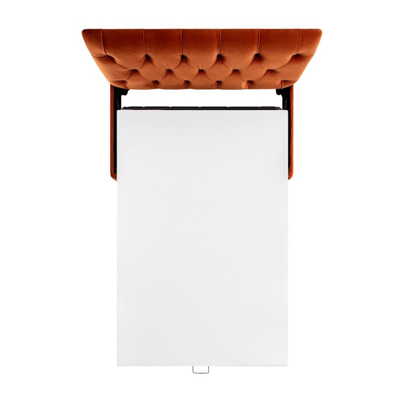 Portland Small Double Buttoned Fold-Out Bed in Ottoman, Rust Velvet - Image 7