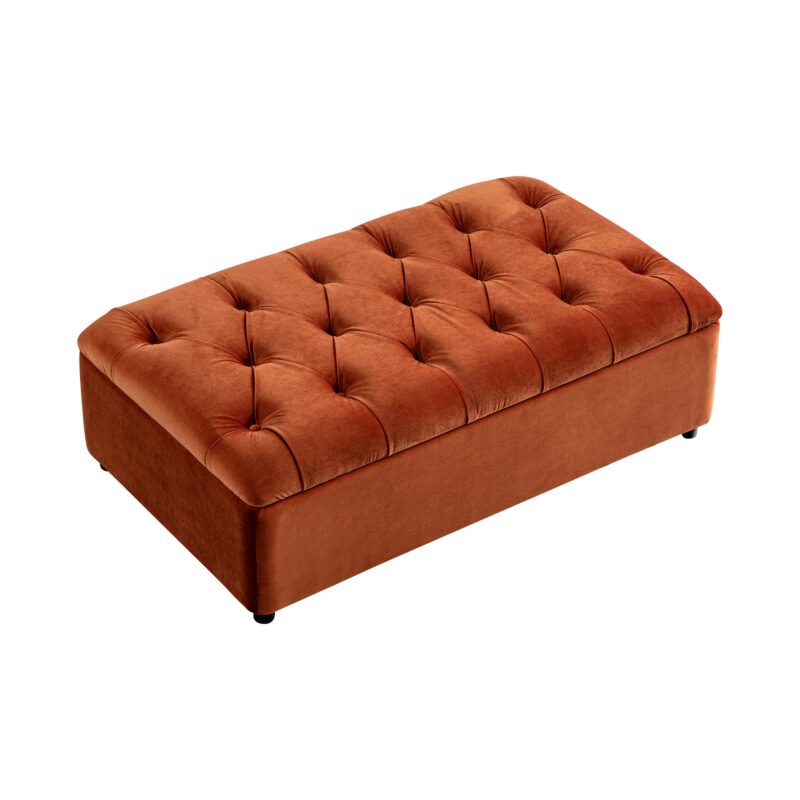Portland Small Double Buttoned Fold-Out Bed in Ottoman, Rust Velvet - Image 8
