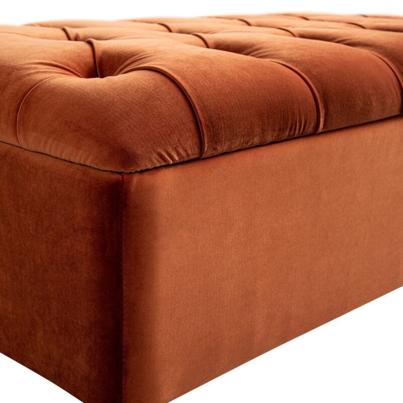 Portland Small Double Buttoned Fold-Out Bed in Ottoman, Rust Velvet - Image 10