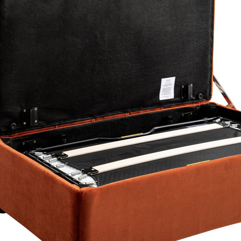 Portland Small Double Buttoned Fold-Out Bed in Ottoman, Rust Velvet - Image 11