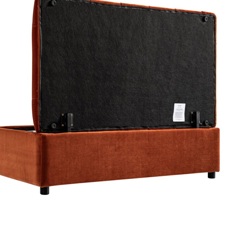 Portland Small Double Buttoned Fold-Out Bed in Ottoman, Rust Velvet - Image 12