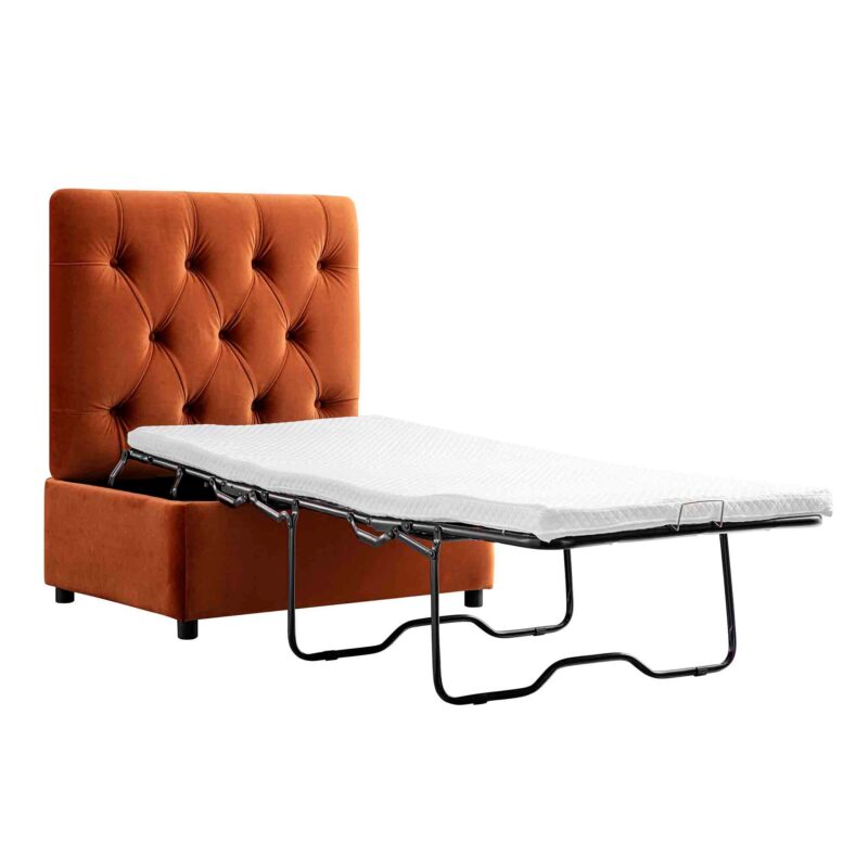 Portland Single Buttoned Fold-Out Bed in Ottoman, Rust Velvet - Image 2