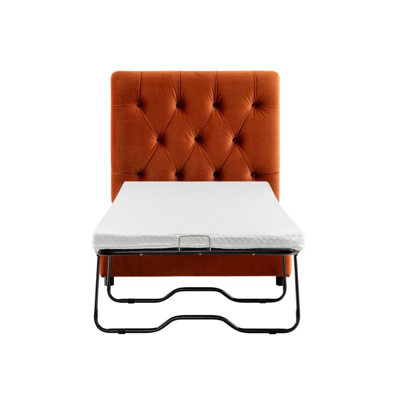 Portland Single Buttoned Fold-Out Bed in Ottoman, Rust Velvet - Image 5